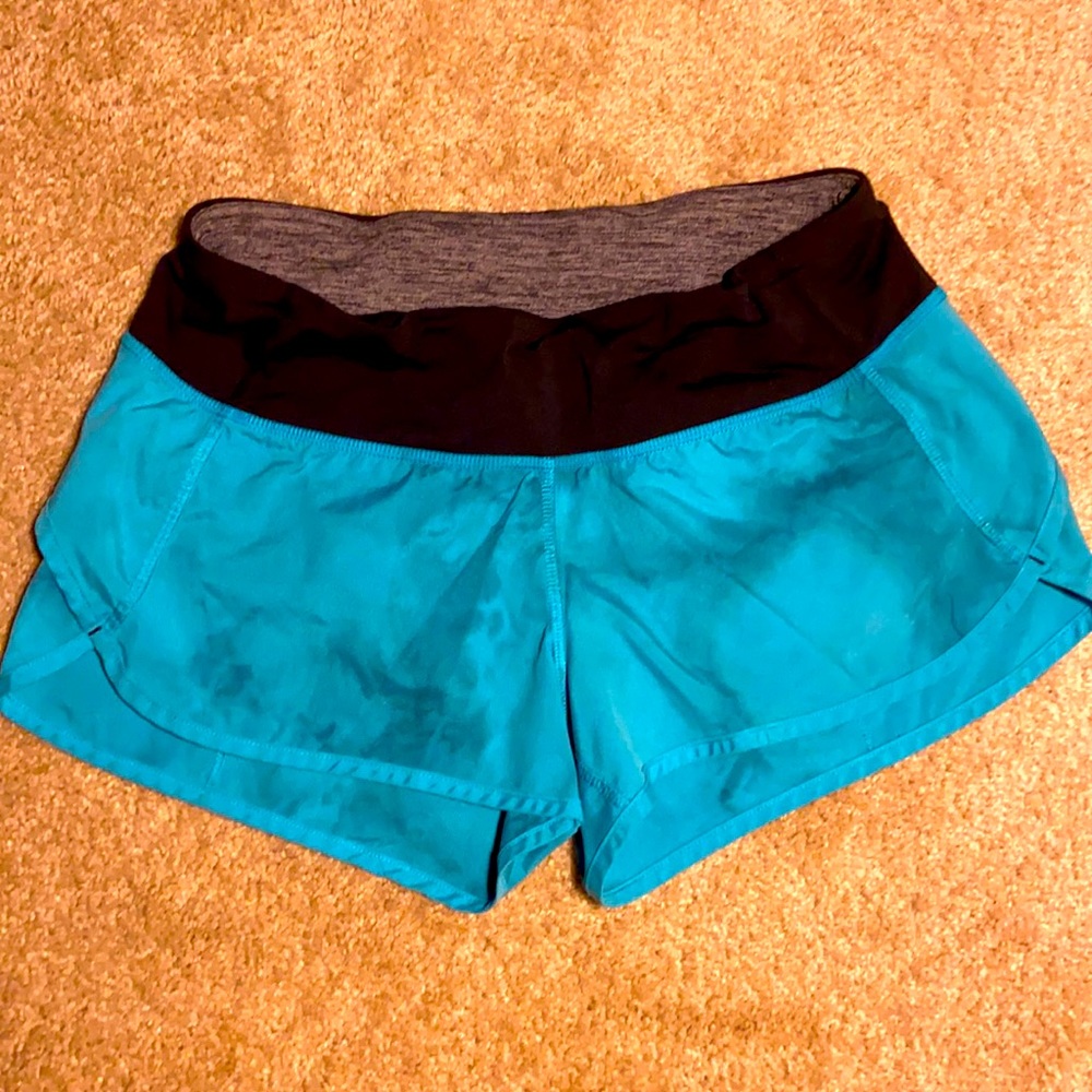 Lululemon Run Speed shorts 4 EUC aqua teal tie dye